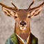 «Deer in suit Portrait», art mural encadré en bronze, décor de thème de bar rétro pour homme - 17 po x 13,75 po
