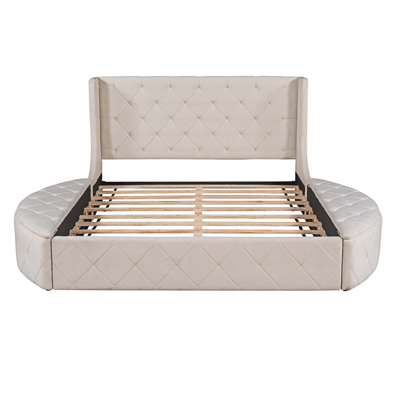 Lit plateforme capitonné avec rangement, Beige