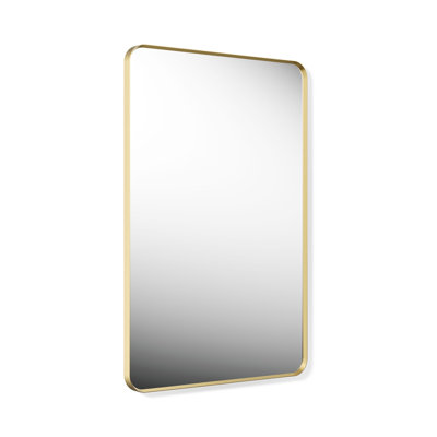 Rectangular wall mirror with a gold-toned metal frame and rounded corners