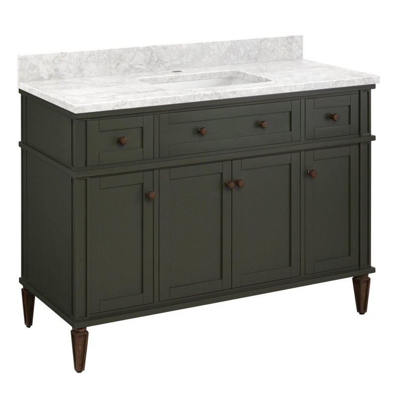 48" Elmdale Vanity for Rectangular Undermount Sink, Dark Olive Green, Single-Hole, Carrara Marble