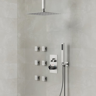 Ceiling Mounted Thermostatic Shower System , High Pressure Rainfall Shower Faucet with Handheld Shower