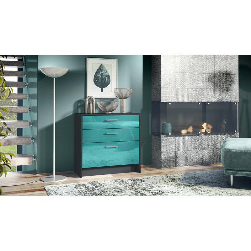Mccallister 76cm W 3 - Drawer Chest of Drawers, Black/Petrol