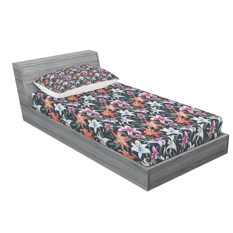 Ensemble de draps à motif floral, Ensemble de draps pour lit simple TG avec drap-hou