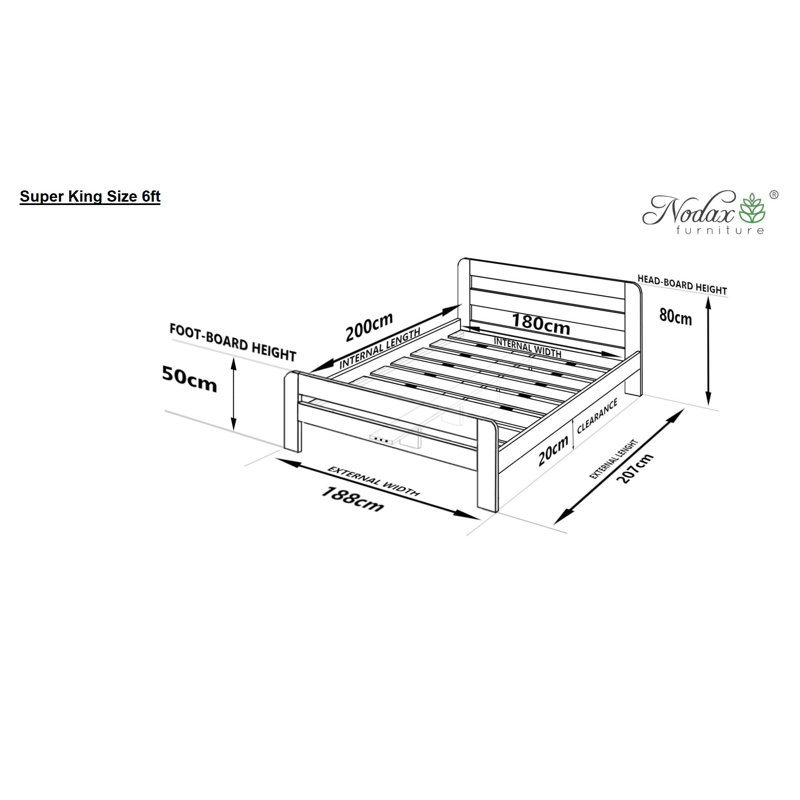 Nodax Wooden Bed Frame Nordic Sky (F2) - Solid Pine Wood, Easy Assembly, Sturdy Slats & Extra Support Legs Bed Frame Furniture