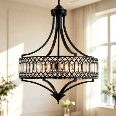 Lustre 5 lumières moderne en cristal noir de 20 po à 5 lumières, luminaire suspendu à hauteur réglable pour le vestibule de l'îlot de cuisine