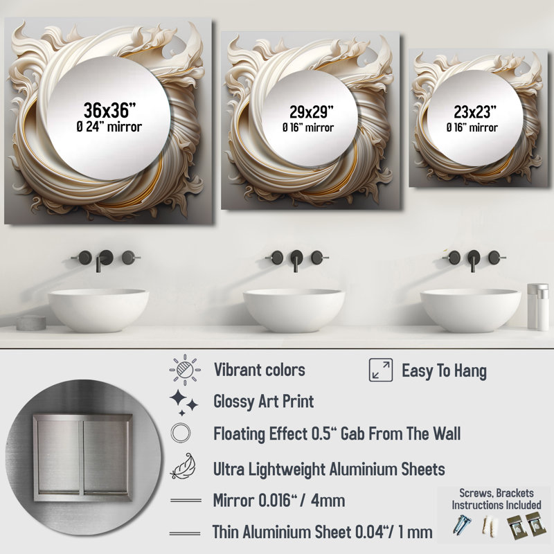 Golchehr - Abstract Spirals Square Mirror Wall Decor For Bedroom, 29" x 29"