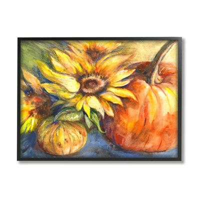 Reproduction de tournesols d'automne encadrée sur bois par Joy Allen
