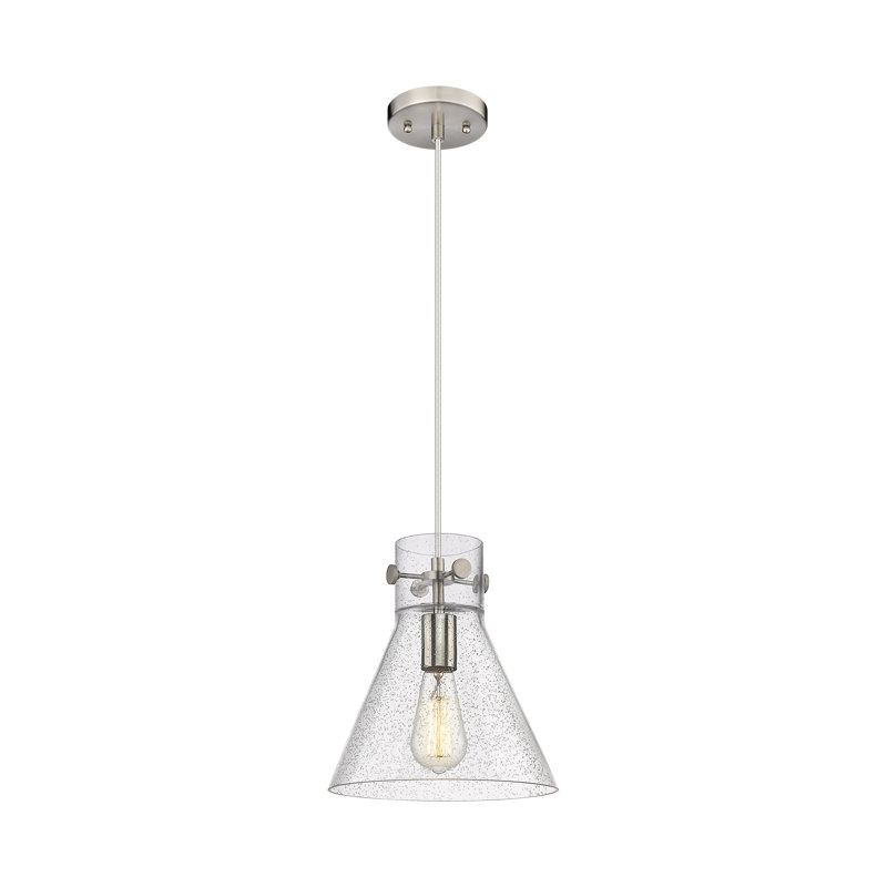 Luminaire suspendu à cordon 1 lumière Newton Cone, Grainé, H 11,75 po x l 10 po x P 10 po, Nickel satiné