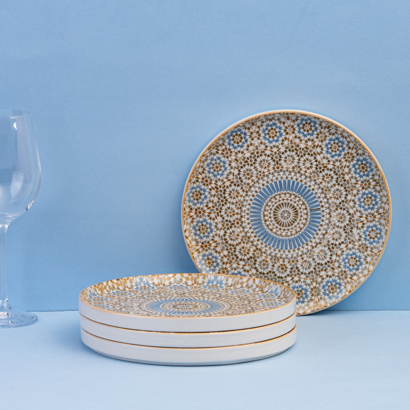 Assiettes empilables à bord court en porcelaine de qualité supérieure Cruise-Tangier Selas, 9.8x9.8x0.75"