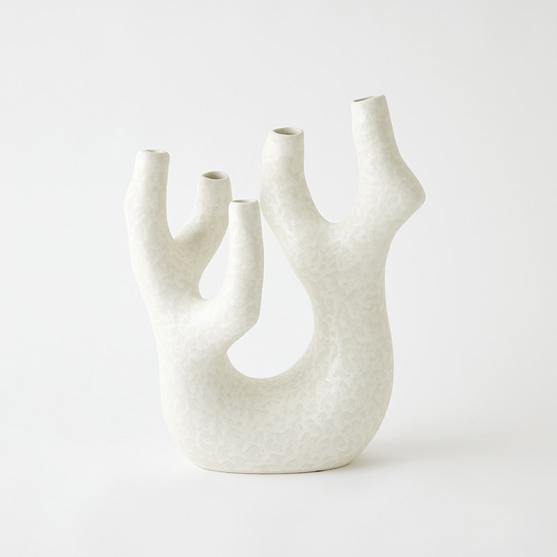 Creation Handmade Earthenware Table Vase, White