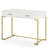 White And Gold Rectangular MDF Writing Desk With Drawer For Home Study Or Workspace