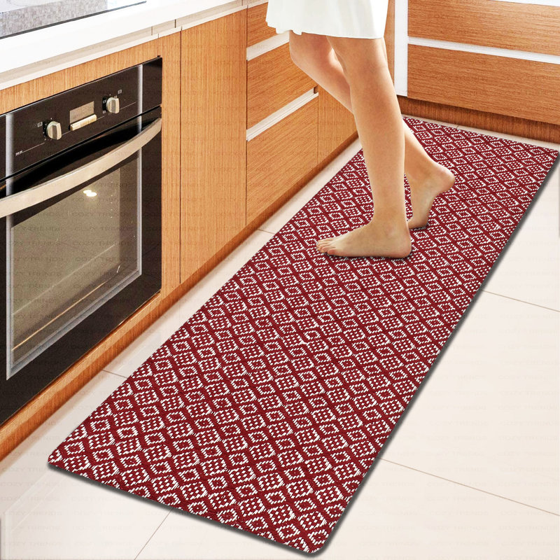 Woven Anti-Fatigue Cushioned Standing Kitchen Mat Runner, 18'' X 48'', Burgundy