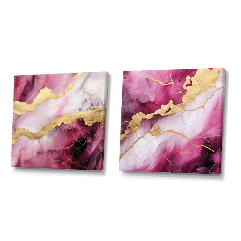 Essence de marbre rose et or I - ensemble de 2 reproductions d'art sur toile, Toile tendue, H 16 po x l 33 po x P 1 po