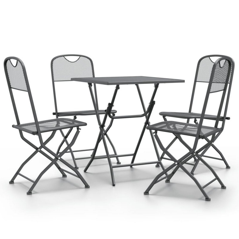 5Pc Garden Patio Chair And Table Set, Dark Grey Foldable Mesh Metal