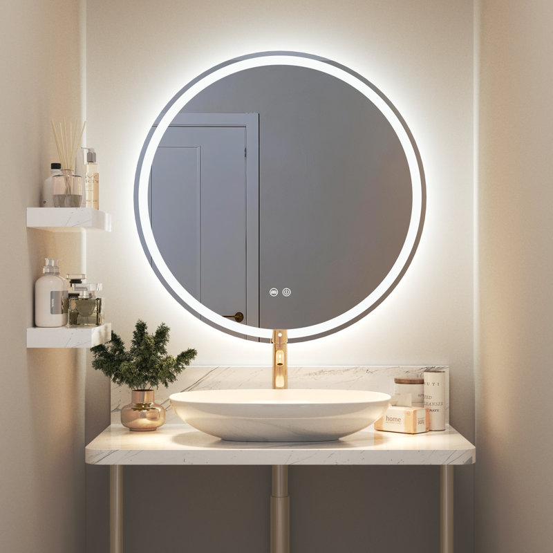Miroir rond à DEL 3 couleurs et luminosité réglable avec antibuée, 31 po x 31 po