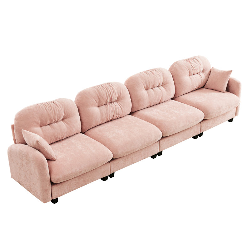 Canapé modulaire à quatre places en chenille rose avec combinaison flexible, mousse haute densité, coussins, 2 coussins décoratifs pour chambre à coucher, aménagement, éponge de résilience, espaces de lecture