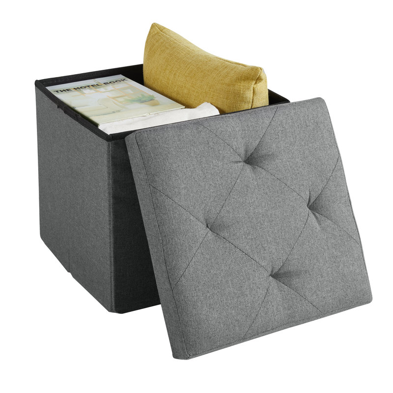 Upholstered Ottoman, Dark Gray Polyester Blend
