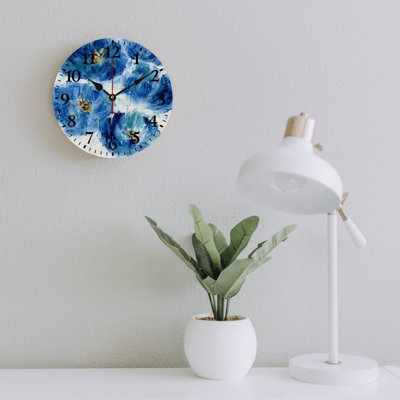 Watercolor Green Butterfly Round Clock Wall Decor 12 x 12 Inch, for Office Balcony