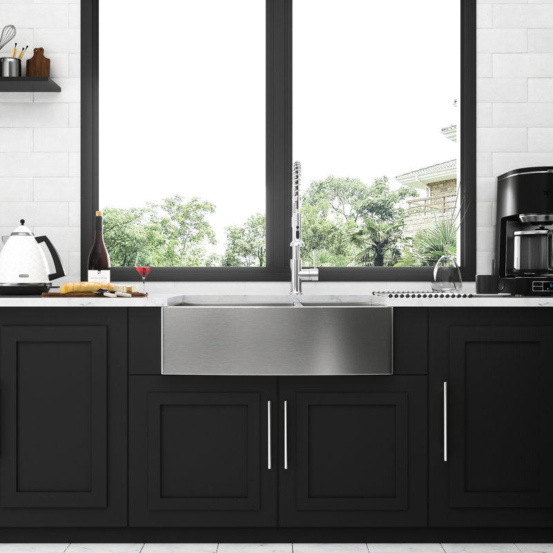Évier de cuisine en acier inoxydable de calibre 16, double cuve de 36 po, guide de l'eau en forme de X, coussin, nickel brossé, ensemble de bonde, support de séchage en nickel