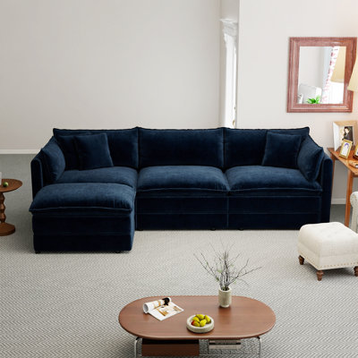 112" L Shaped Modern Sofa Modular Sectional Cloud Couch With Ottoman, 4-Seat Chenille Deep Seat Sofa With Pillow For Living Room
