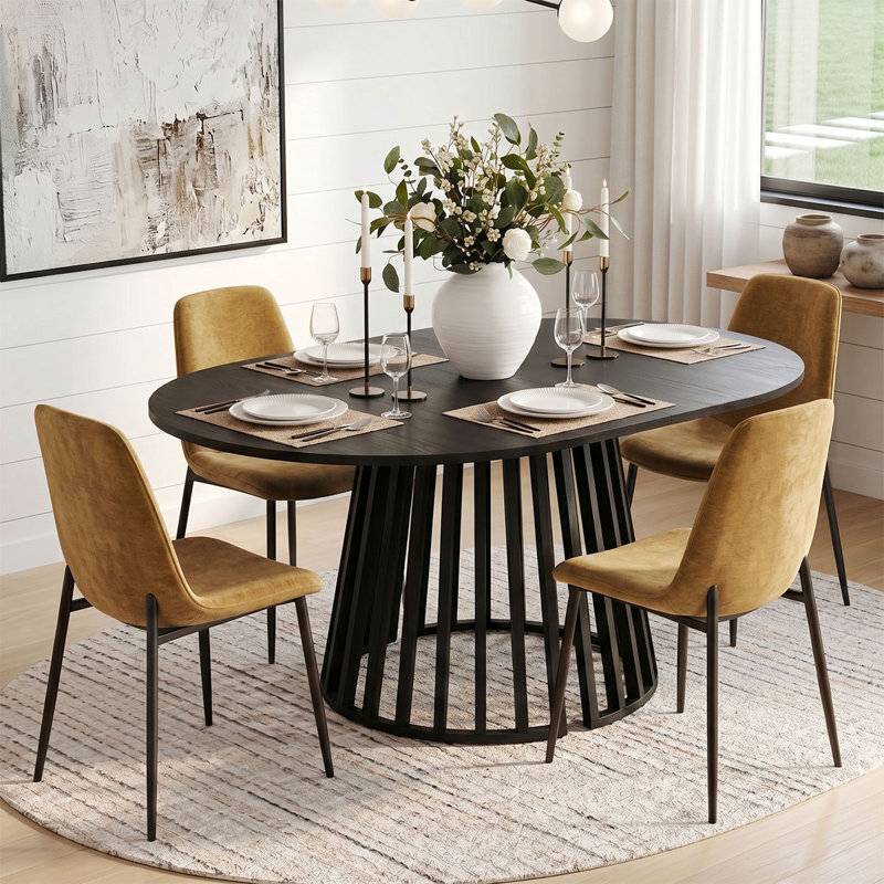 Ensemble de table de salle à manger pour 4 personnes avec table ovale extensible et 4 chaises de salle à manger rembourrées en chenille