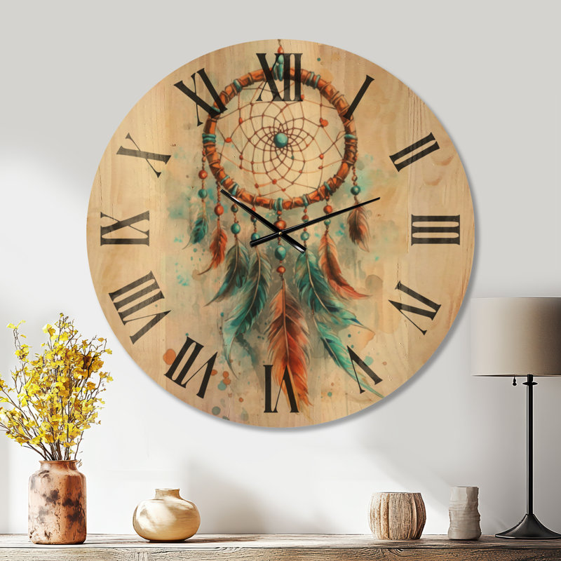 Grande horloge murale spirituelle en bois silencieux - poussière de capteur de rêves Boho, Oversized
