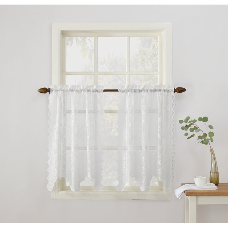 Paire de rideaux de cuisine diaphane avec passe-tringle Alejo, l 58 po x L 24 po, Blanc