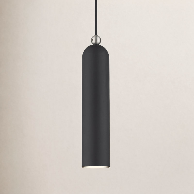 Hanne 1-Light Dimmable Metal Cylinder Pendant, Black