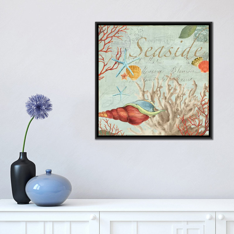 Mer, H 18 po x l 18 po x P 1,5 po, Toile avec cadre noir, Pas de tapis
