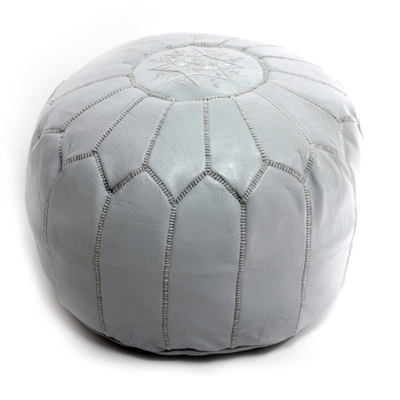 Upholstered Pouf, Morrocan Leather Gray, Gray