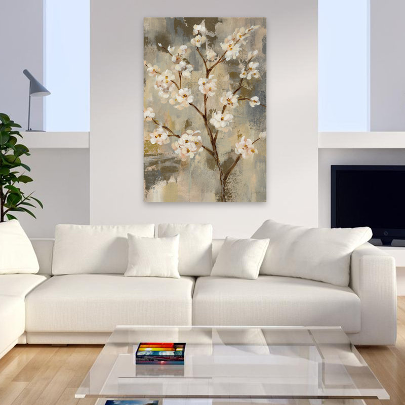 Neutral Branches II Crop - Abstract Beige Blossoms Branches, 48" H x 32" W