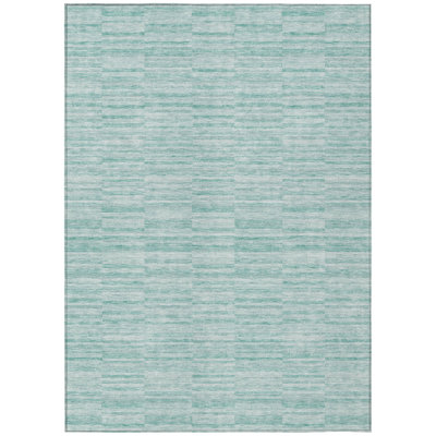 Tapis extérieur lavable rayé bleu sarcelle et gris 10 'X 14'
