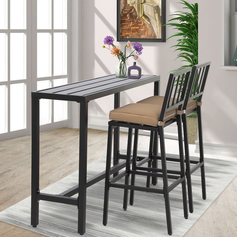 Ensemble de salle à manger en métal massif pour 2 personnes avec balcon et salon, Noir, L 54,6 po x H 36,97 po
