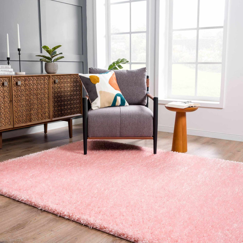 Libero Solid Shag Pink Area Rug, Rectangle 4' x 5'7"