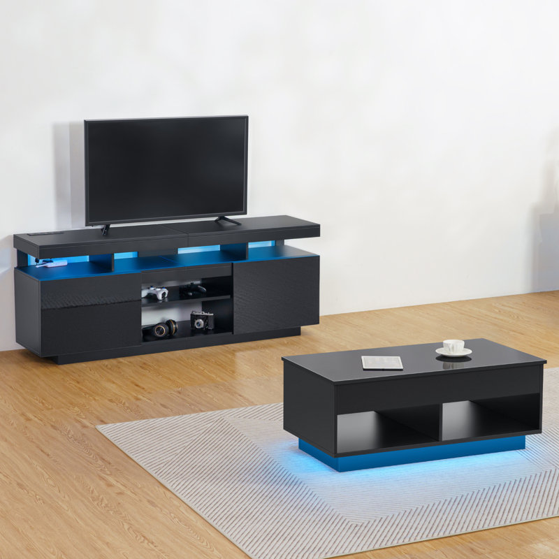 Alori Unfinished TV Stand for TVs up to 70", Black