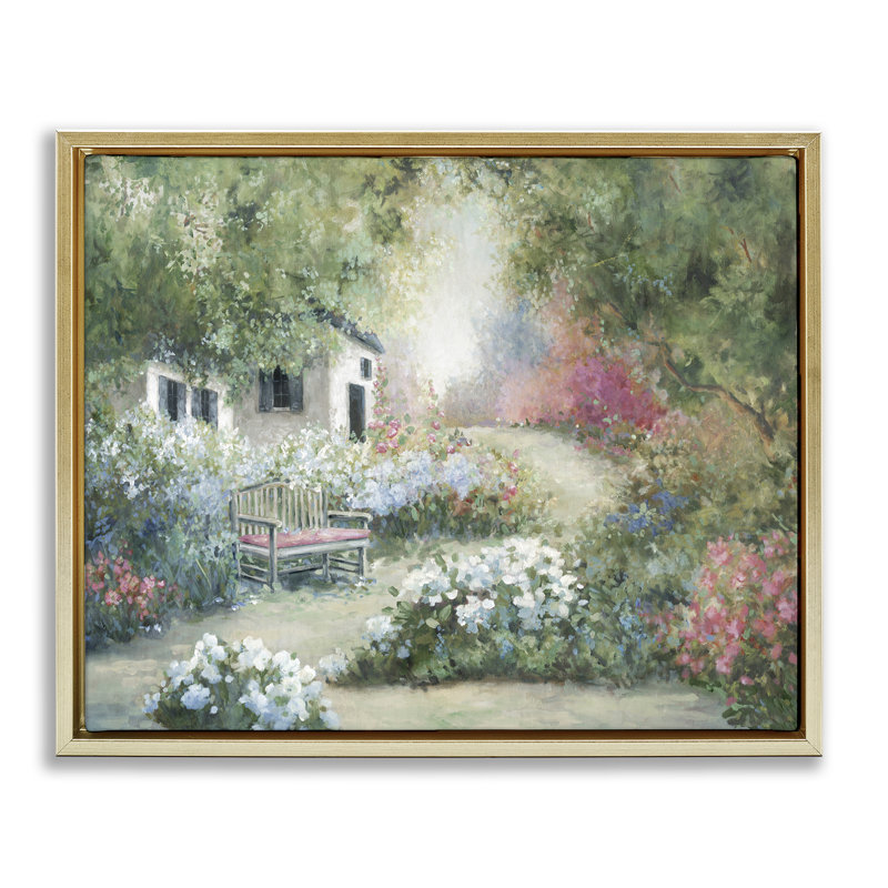 Chemin de jardin charmant, H 17 po x l 21 po, Cadre flottant métallique doré