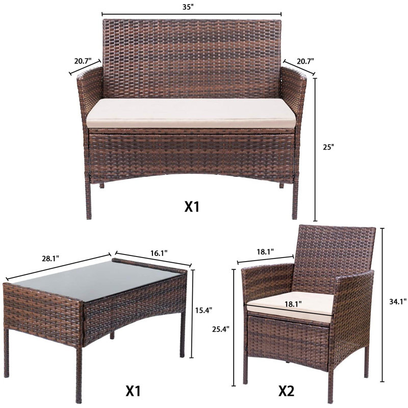 Donn 4 - Person Patio Conversation Set with Cushions, Beige