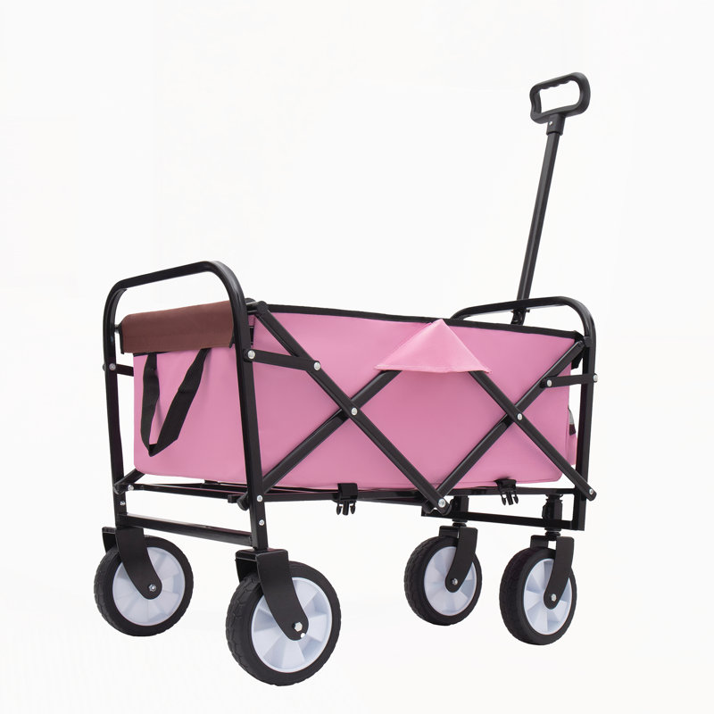 Chariot pliable à roulettes pliable avec roues, Rose