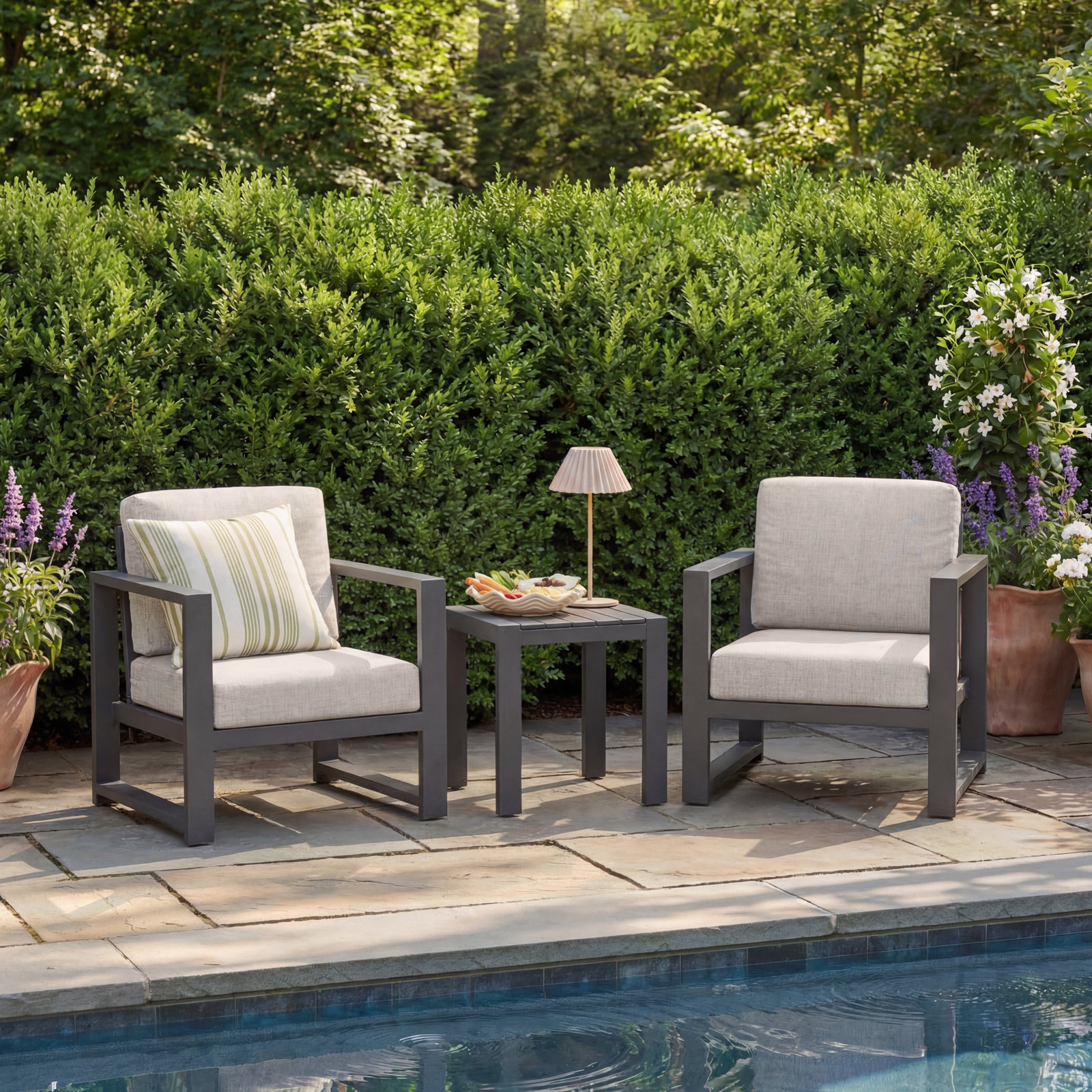 Dulcie 2 Person Seating Set with Sunbrella Cushions, Cast Silver Sunbrella®