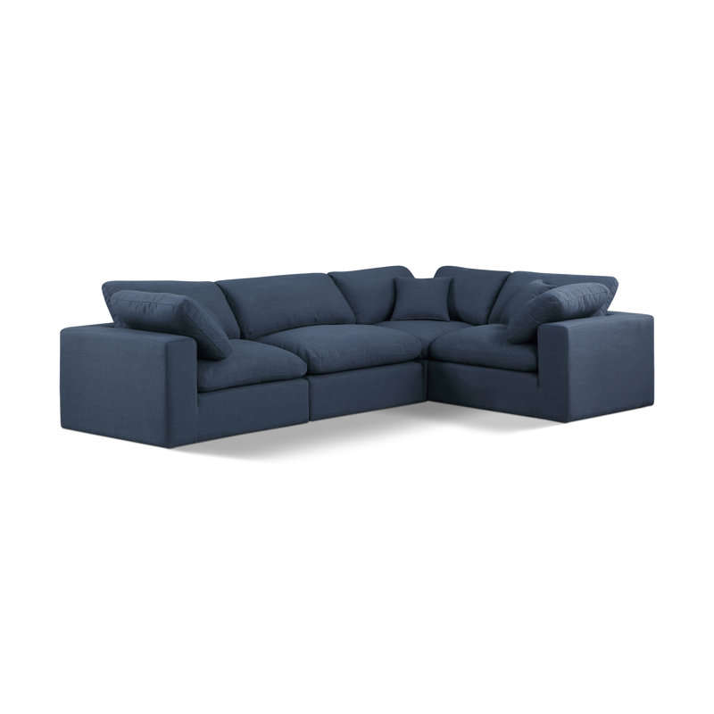 Canapé modulaire rembourré 4 pièces Hinrich, Tissu texturé en lin bleu marine