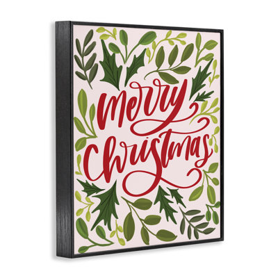 «Merry Christmas» avec feuilles de houx, estampe numérique encadrée, design par Isabela Schielke