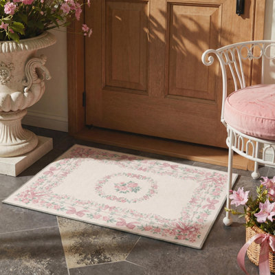 Atascadero Floral Machine Washable Pink / Beige 2' x 3' Doormat with Non-Slip Backing