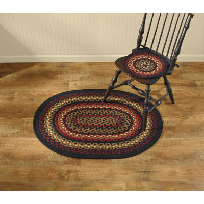 Tapis bleu marine / rouge / noir en coton tressé à la main Papke