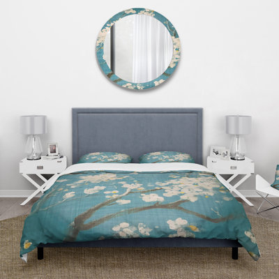 Blue Cherry Blossoms II - Cabin & Lodge Duvet Cover Set - Microfiber Polyester