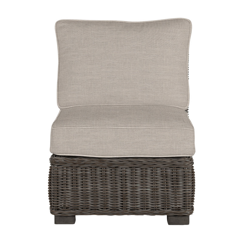 Fauteuil de chambre modulaire rustique tissé noyer noir, Sunbrella® ‑ lin colombe, Pas de soudure, Noir noyer