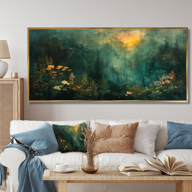 Forêt verte «Enchantment Forest», impressions encadrées, H 28 po x l 60 po, Toile avec cadre flottant, Doré