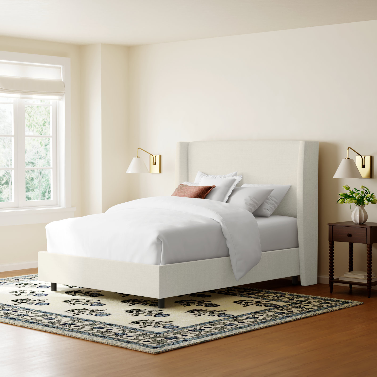 Tilly Upholstered Wingback Bed, Zuma White Textured Linen, Full