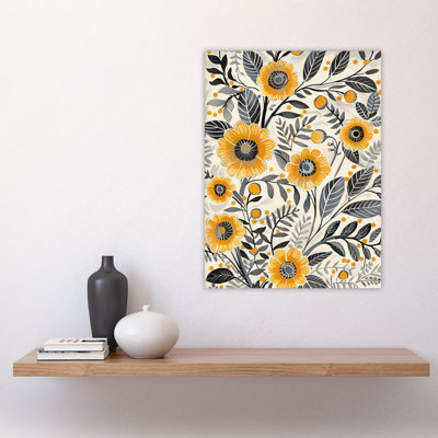 Yellow Marigold Flowers Pattern Wildflowers Wall Art Print