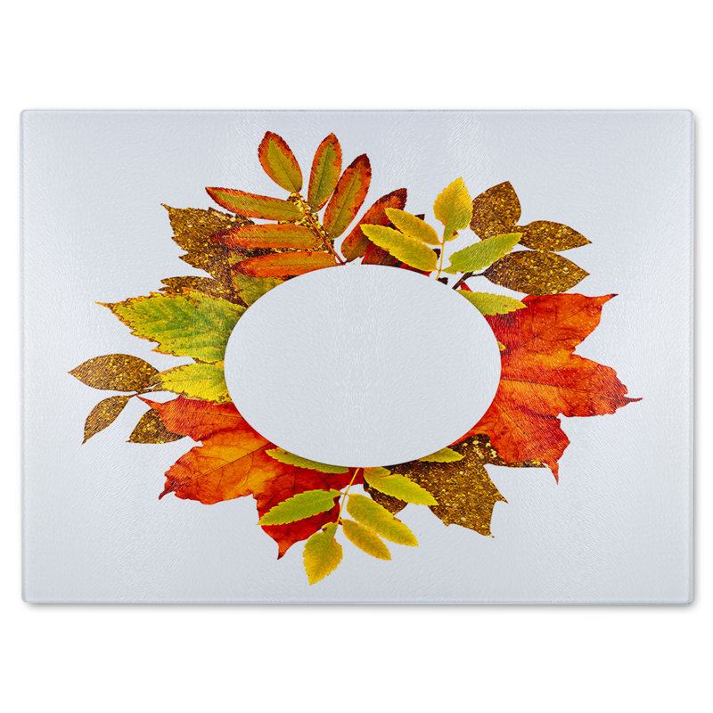Circled Autumn Leaves Glass Chopping Board, 28cm L x 20cm W