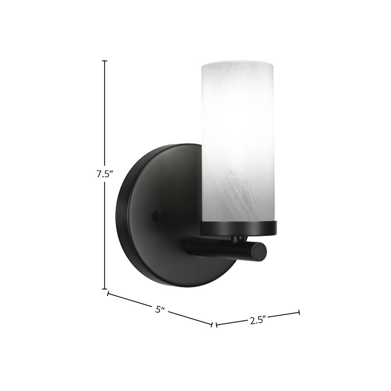 Nevelyn Wall Sconce Shown With 2.5” White Marble Glass, Matte Black